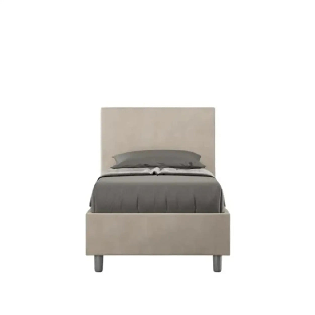 Letto singolo con rete imbottito 80x210 microfibra sabbia Adele