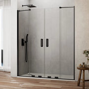 Box doccia frontale KENNA 2 fissi + 2 scorrevoli 160 cm (151-161) nero opaco vetro trasparente