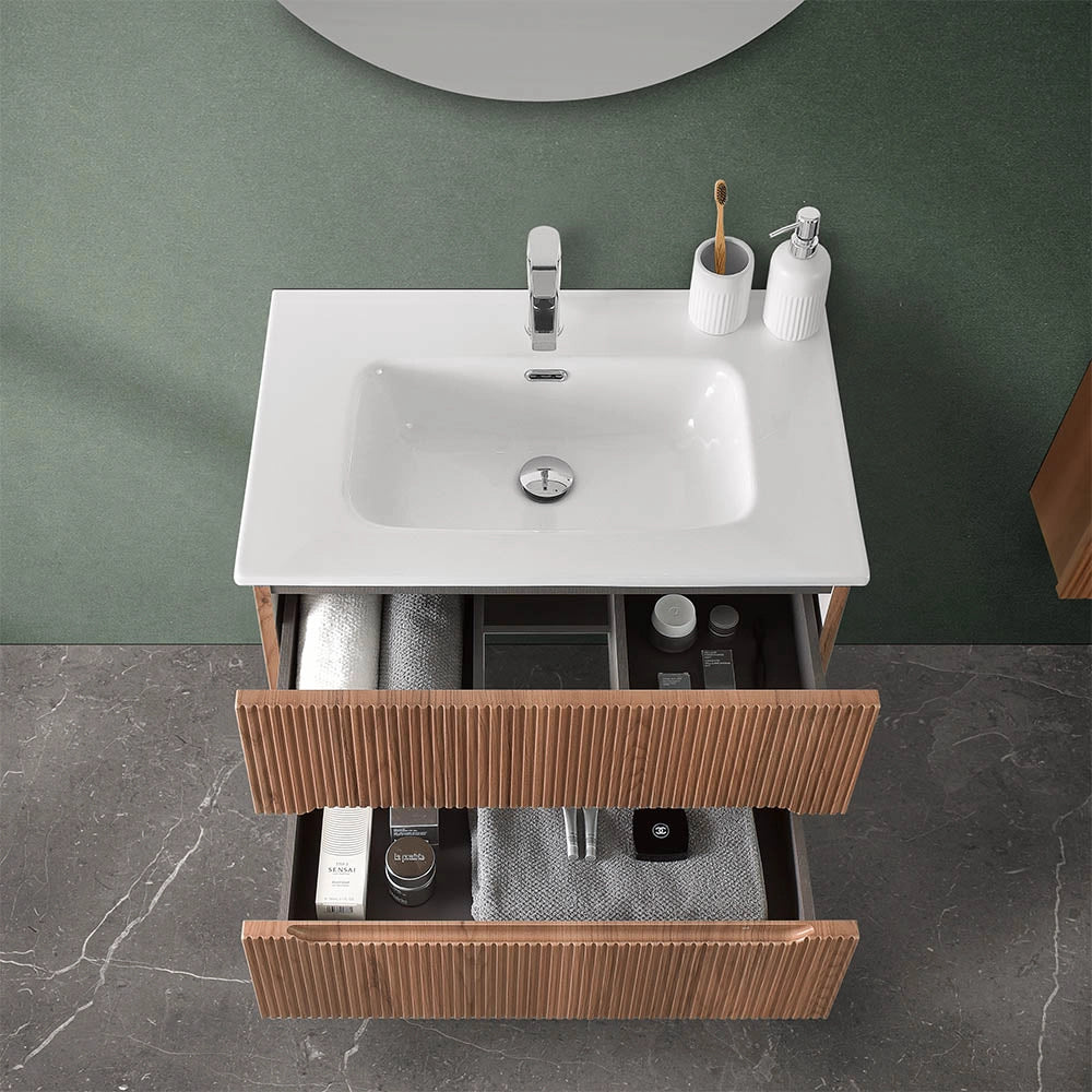 Mobile bagno sospeso 80 cm noce canaletto cannettato Bali