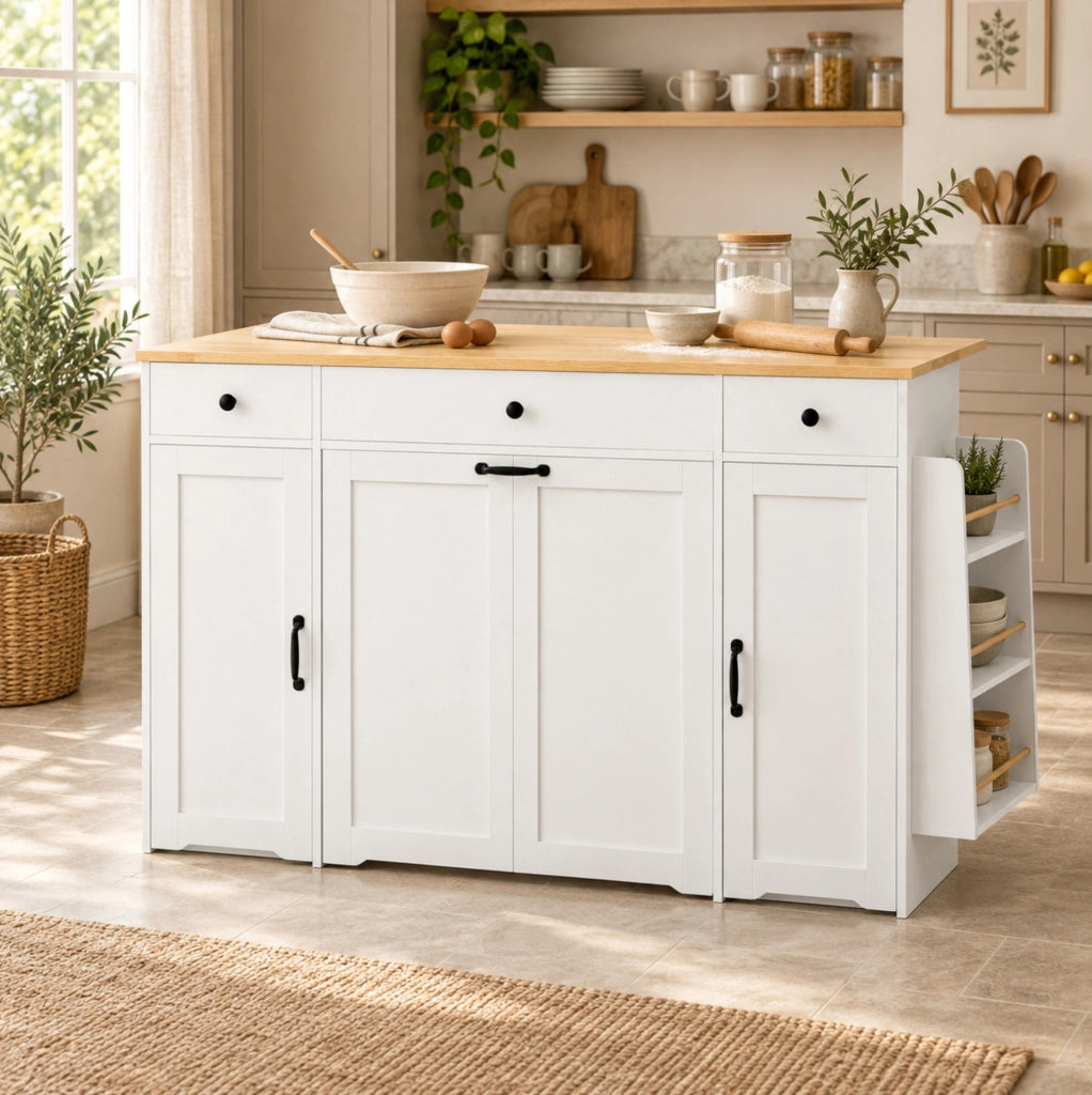 SIDEBOARD 3 Cassetti 2 Ante 136x65x90 cm MDF Bianco e Naturale