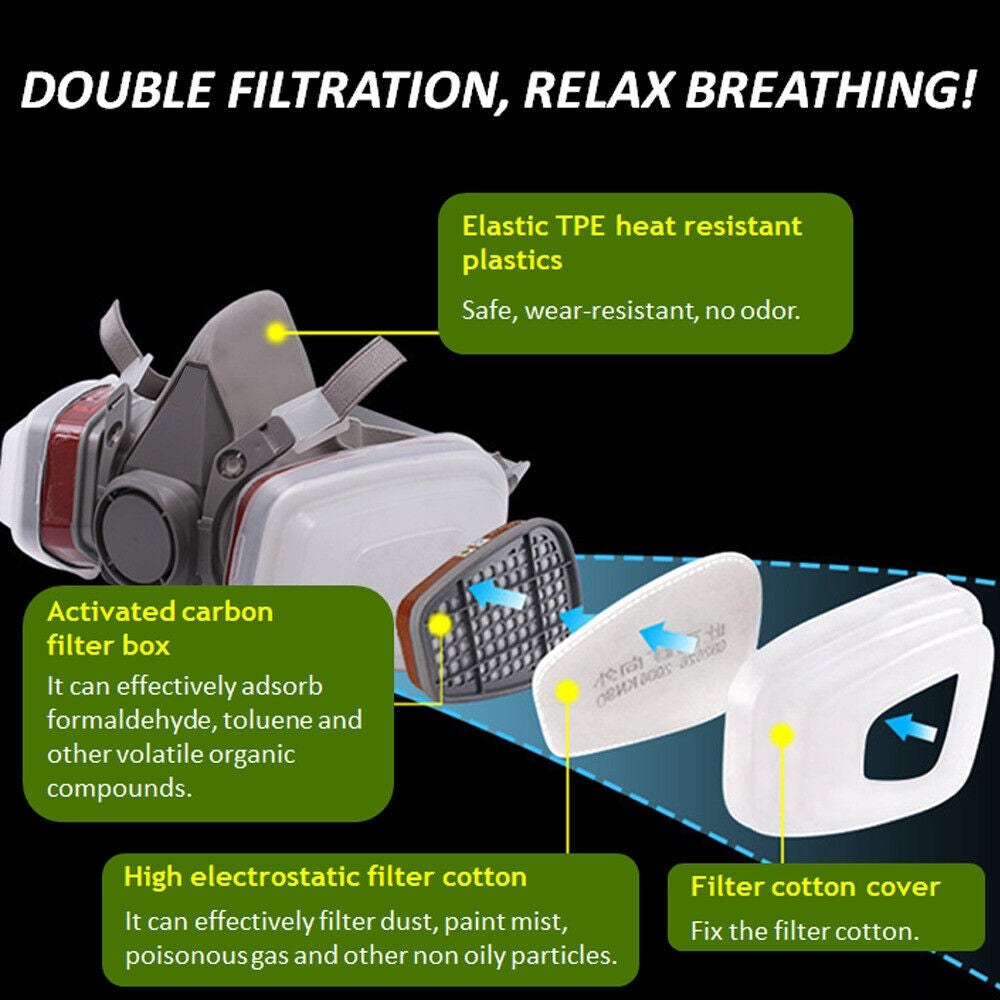 Set Maschera Respiratoria 17 in 1 con Occhiali e Filtri 6001 per Verniciatura e Levigatura Semimaschera Riutilizzabile Regolabile