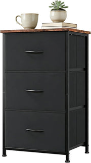 Cassettiera 3 Cassetti in Tessuto con Piano in Legno Mobiletto Salvaspazio 40x30x75cm Marrone e Nero