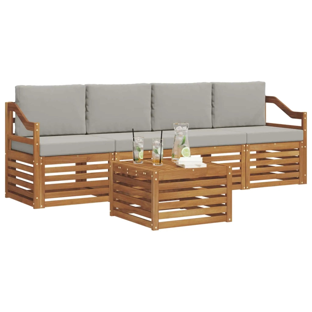 Set divani con cuscino 5 pcs Grigio Naturale e Chiaro 3374346