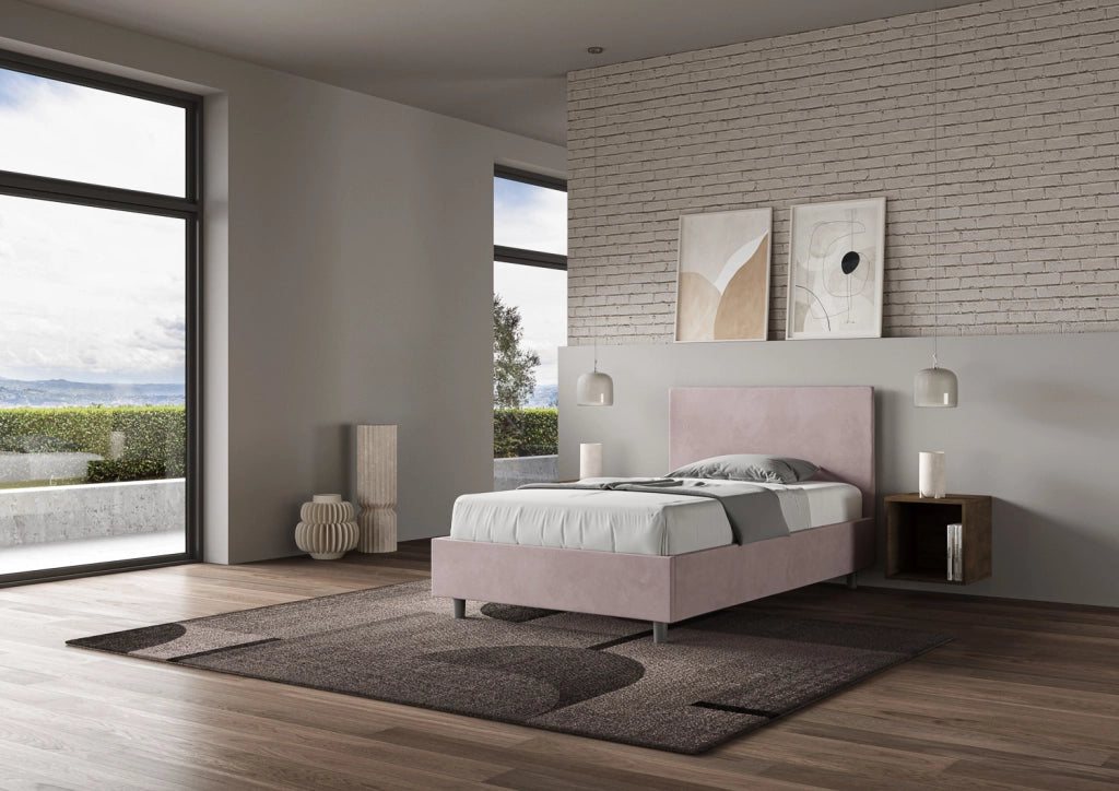BS COM Letto una piazza e mezza con rete imbottito 120x210 microfibra glicine