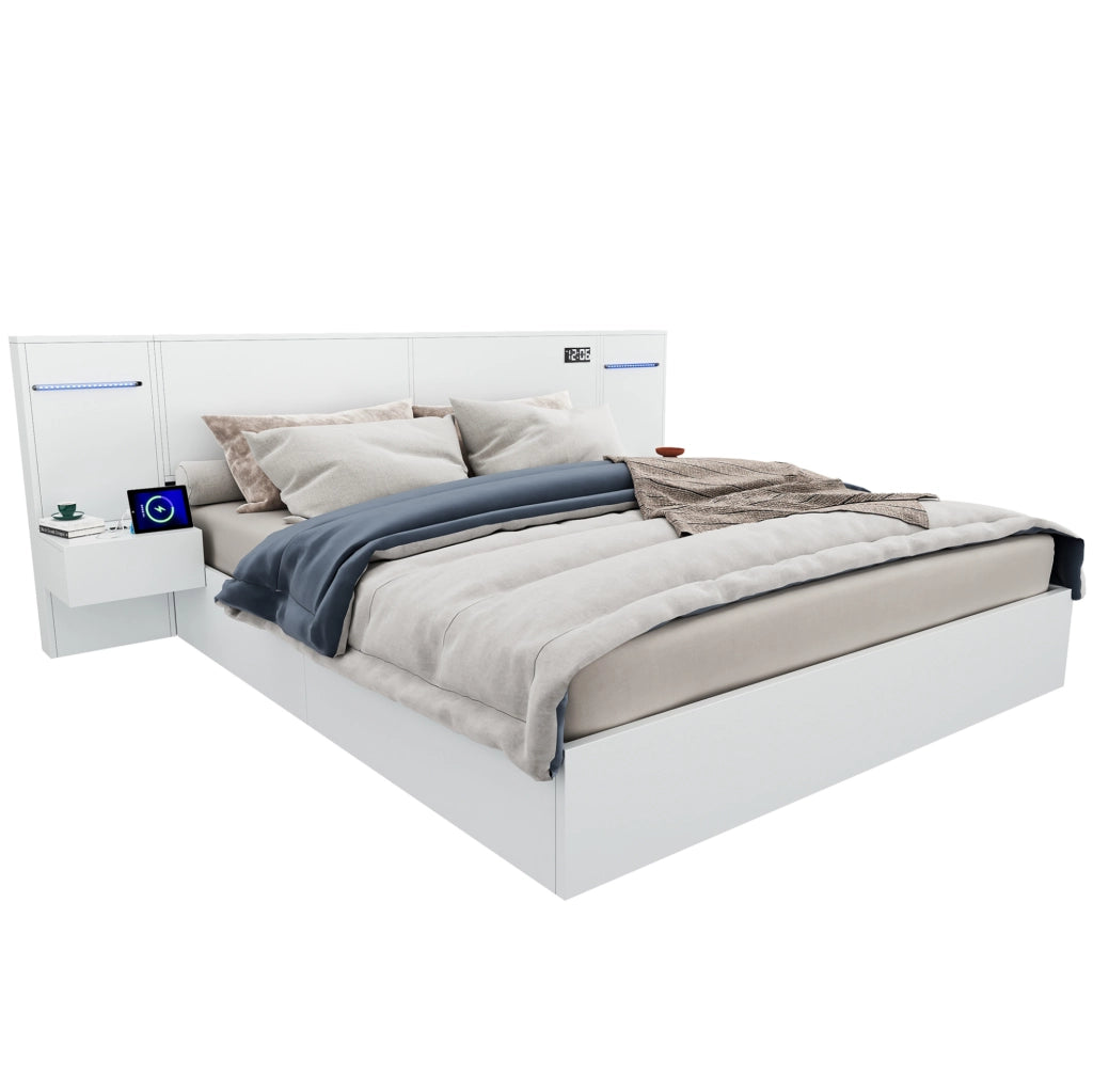 Letto matrimoniale 180x200 cm bianco con USB, Bluetooth e LED