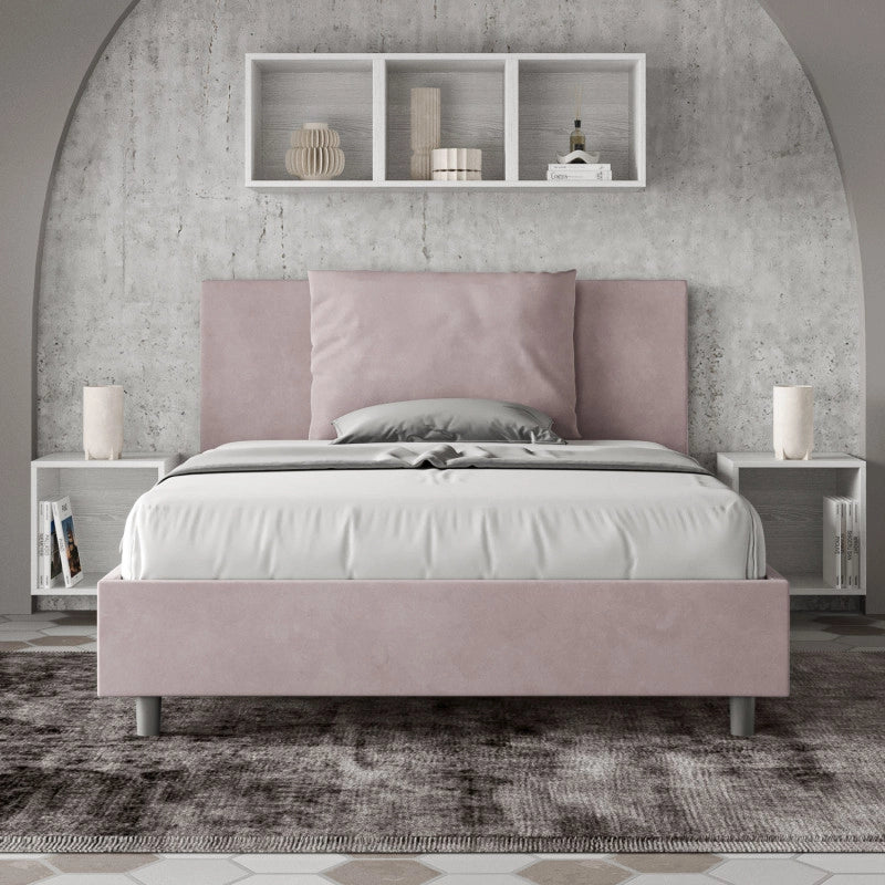 Letto imbottito Piazza e mezzo 130x200 cm Antea - Senza rete,Glicine,Microfibra