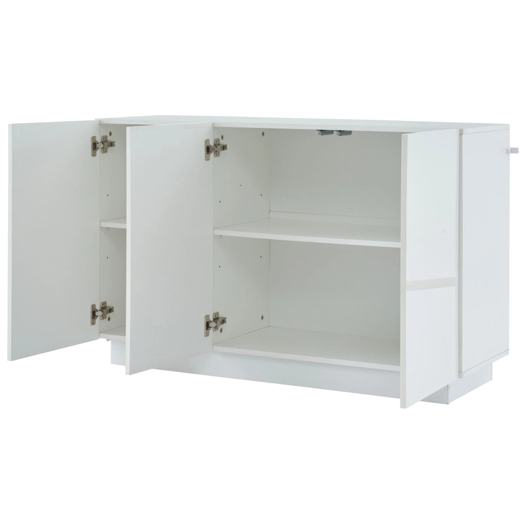 Madia 120x40x75 cm bianca con ante lucide; LED e ripiani regolabili HOMVRA
