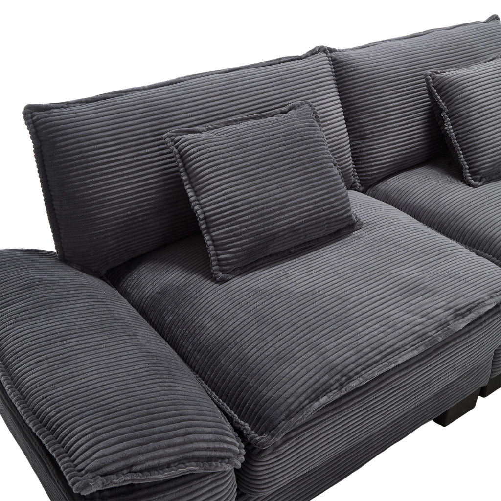Divano 2 posti 224 cm con cuscini, struttura in legno massello e velluto grigio scuro
