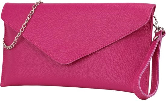 Clutch in pelle con cinturino e catena, elegante borsa da sera in pelle generica con cinturino e catena, dimensioni 31,5x16,5cm, modello G369, colore rosa