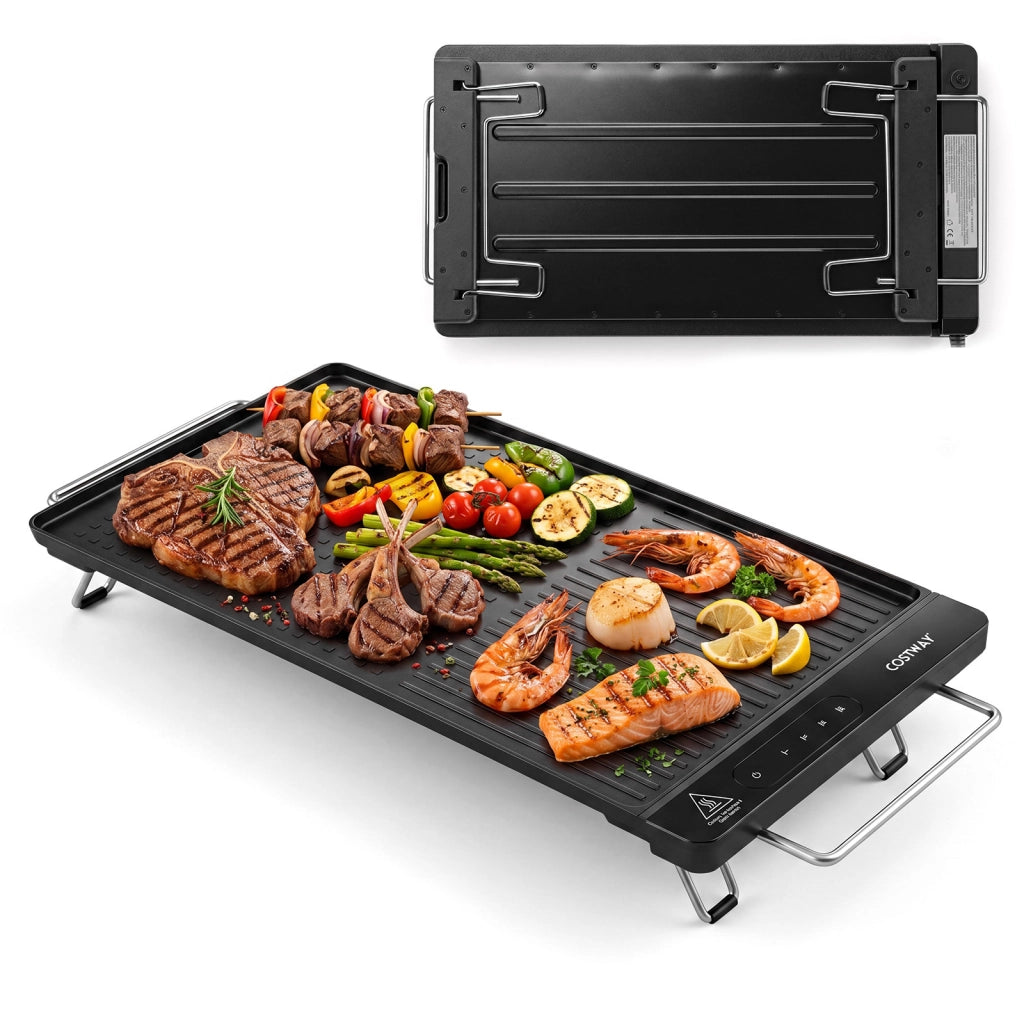 1300w Piastra elettrica con temperatura regolabile termostato manici retrattili e gambe pieghevoli, Piastra grill elettrica