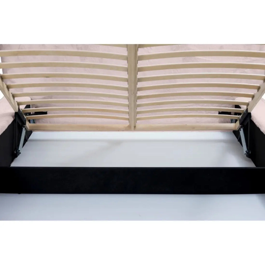 Letto contenitore ORLANE – Rosa Polvere di rosa polare – 180x200 cm – Rete sollevabile – Design di alta gamma