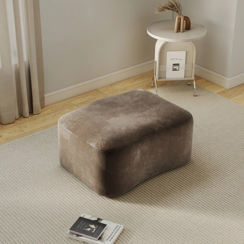 Divano modulare in velluto marrone con pouf