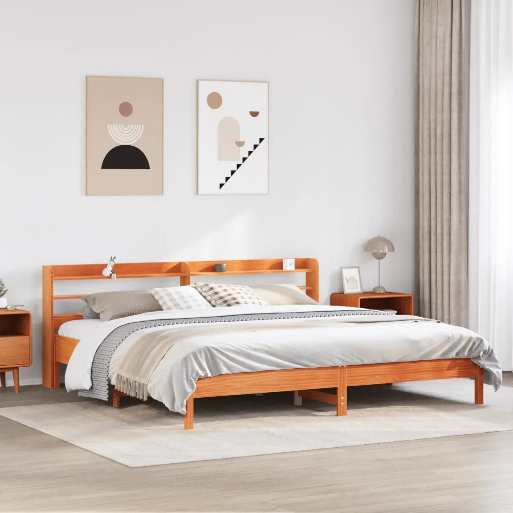 Letto senza Materasso-Struttura Letto Marrone Cera 200x200 cm in Legno di Pino 804099