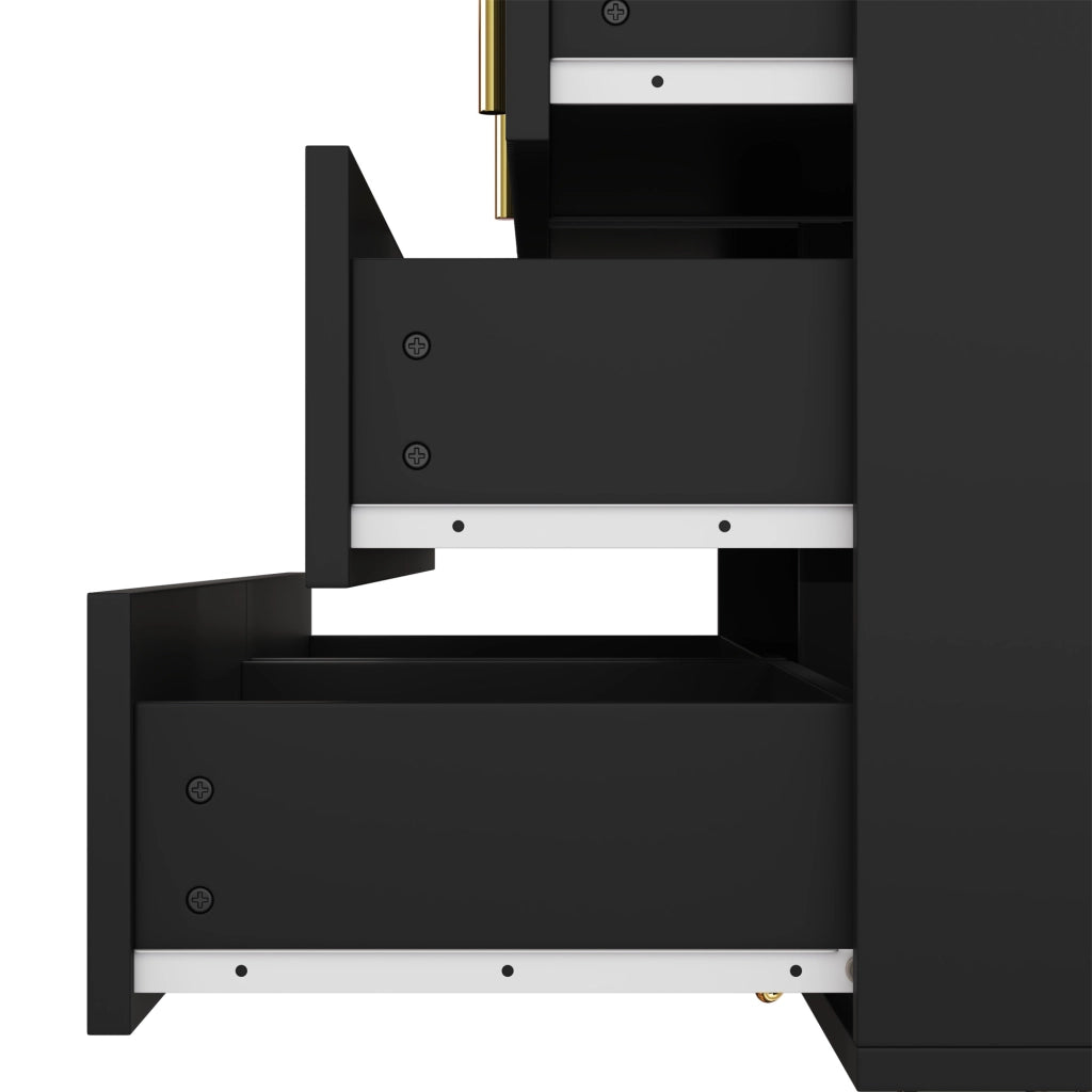 Credenza moderna con 6 cassetti e superficie ondulata, per soggiorno e sala da pranzo, nero e oro, 120 × 40 × 77 cm