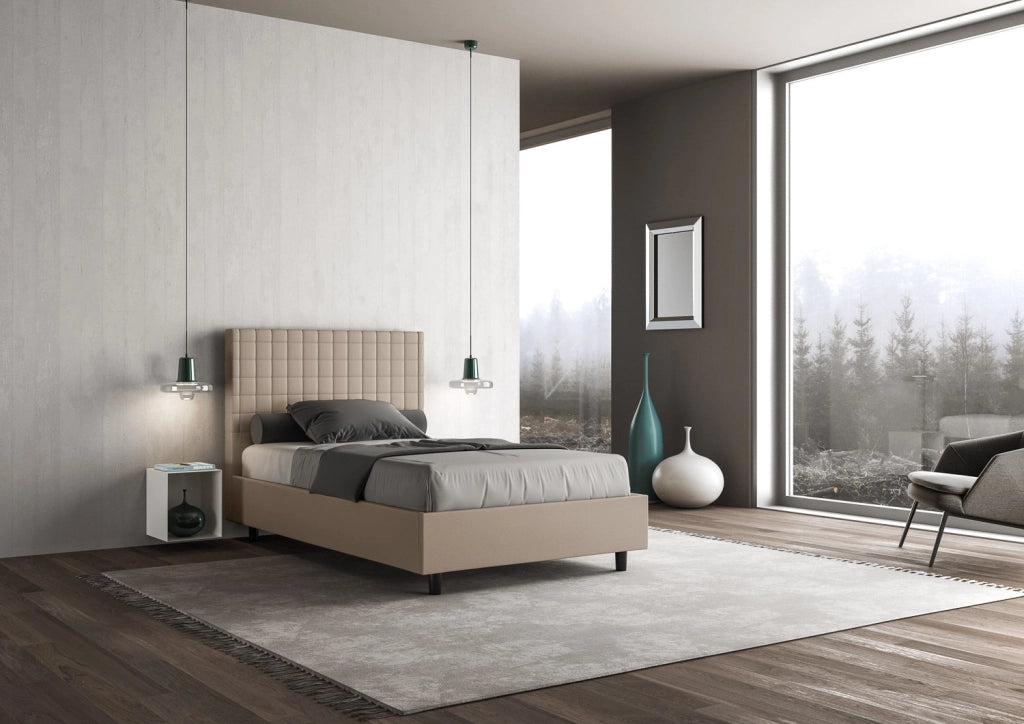 Letto Singolo 100x200 cm con Rete e Contenitore Sunny Tortora