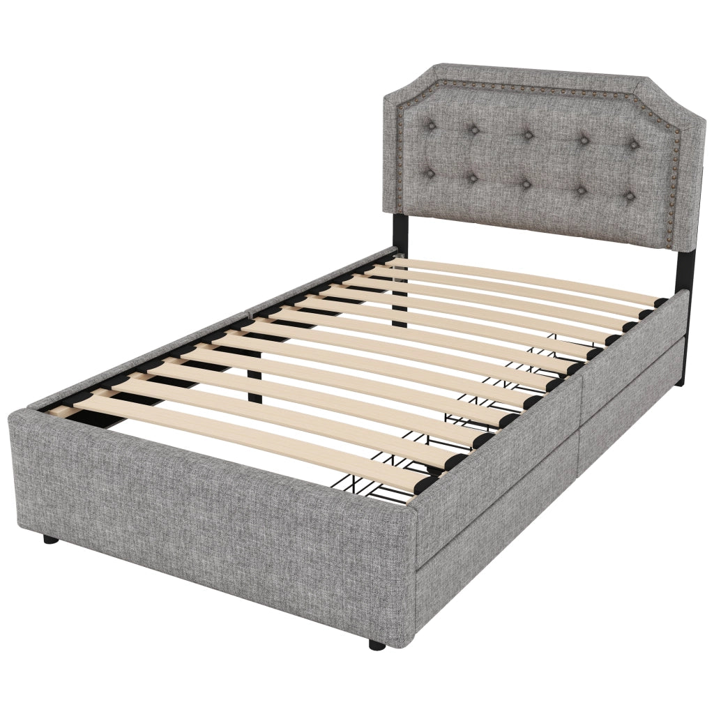 LETTO imbottito 90x200 cm Grigio con 2 cassetti