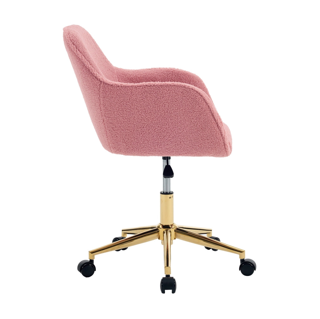 Sedia da ufficio rosa in tessuto teddy regolabile e girevole