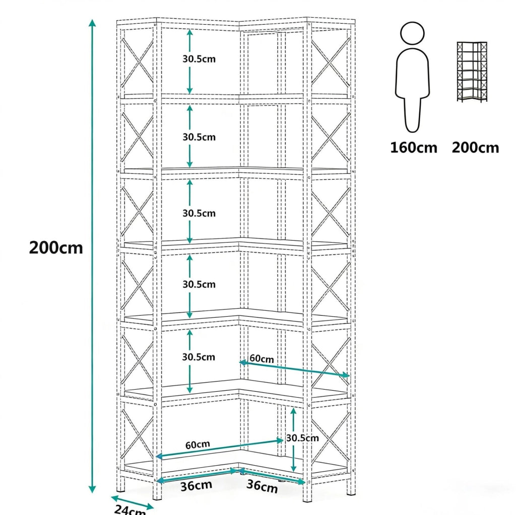 Scaffale angolare industriale a 7 ripiani con 14 vani
