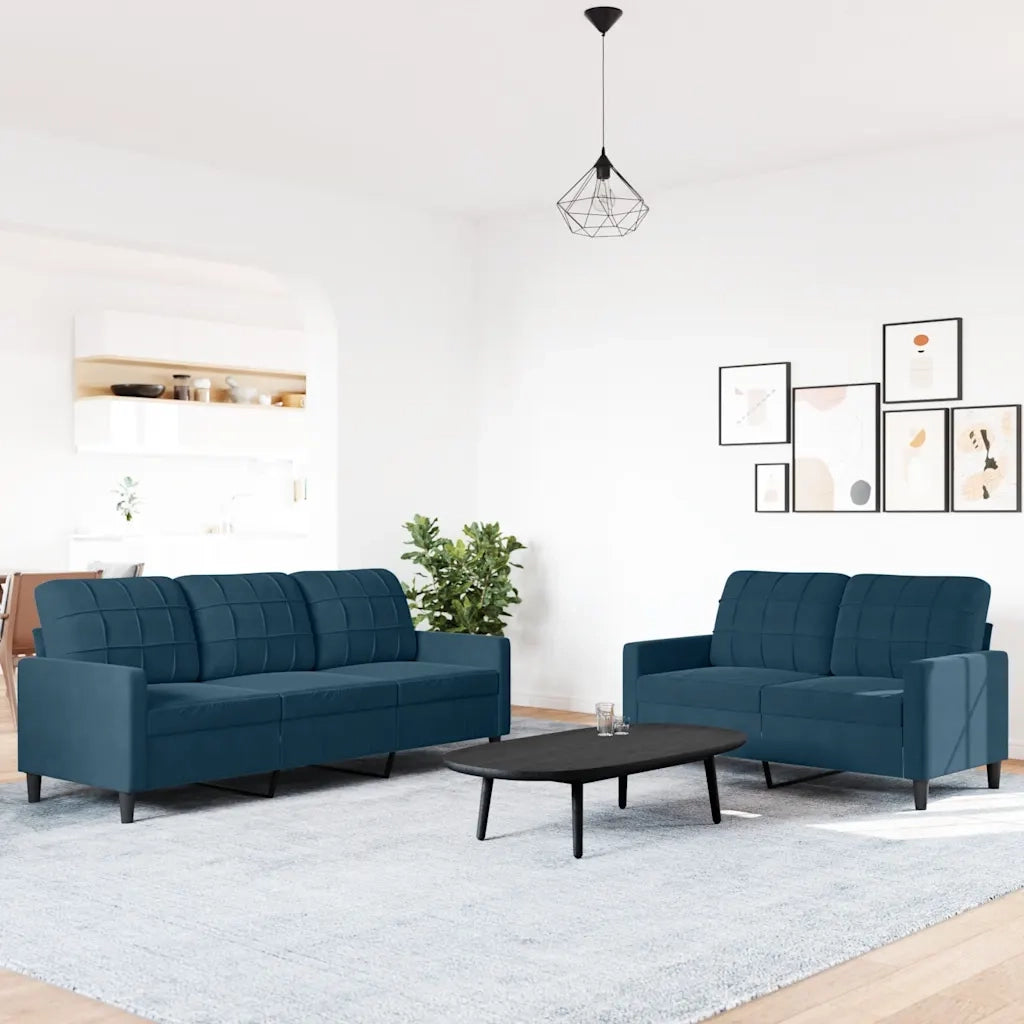 Set di Divani 2 pz con Cuscini Blu in Velluto