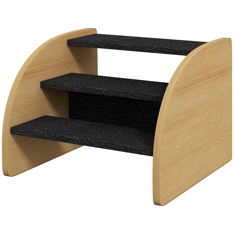 Scaletta per animali a 3 gradini in poliestere color rovere con piedini antiscivolo; 38.5 × 38.5 × 30 cm