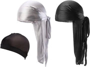 Durag ademendee e elastico per Uomo e Donna - Nero e Argento - Unico Misura - Onde - Qualità duratura