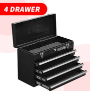 Cassetta Porta Attrezzi in Acciaio con 4 Cassetti e Serratura, Portatile, con Rivestimento Protettivo, Nero, 51.5 cm