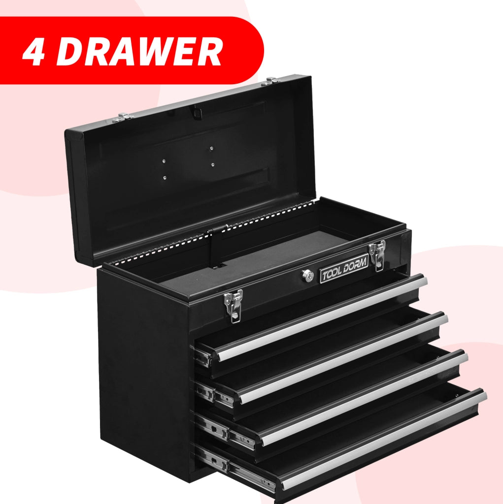 Cassetta Porta Attrezzi in Acciaio con 4 Cassetti e Serratura, Portatile, con Rivestimento Protettivo, Nero, 51.5 cm