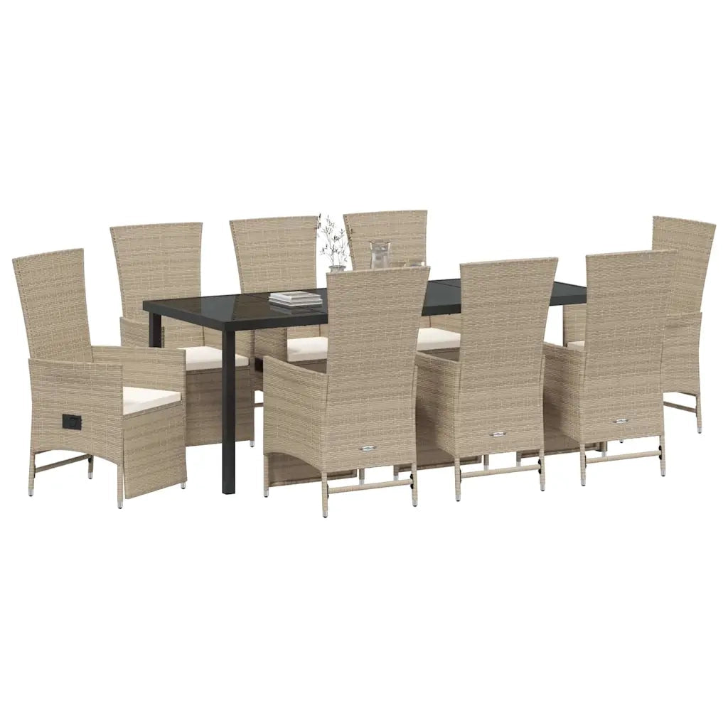 Set da Pranzo per Giardino con cuscino 9 pcs Beige polyrattan 3379477