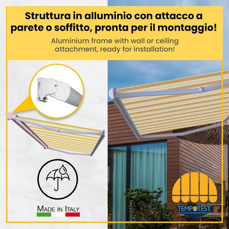 Tenda da Sole a Bracci Estensibili a Scomparsa Totale Tempotest Para' - Colore Blu 10 - Largh. 3,90 x Sporgenza 3,10 - Att. Par. Arg. DX