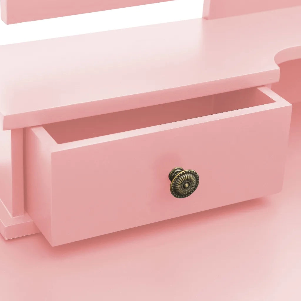 Toeletta | Tavolo da Trucco e Sgabello Rosa 100x40x146cm Legno Paulownia