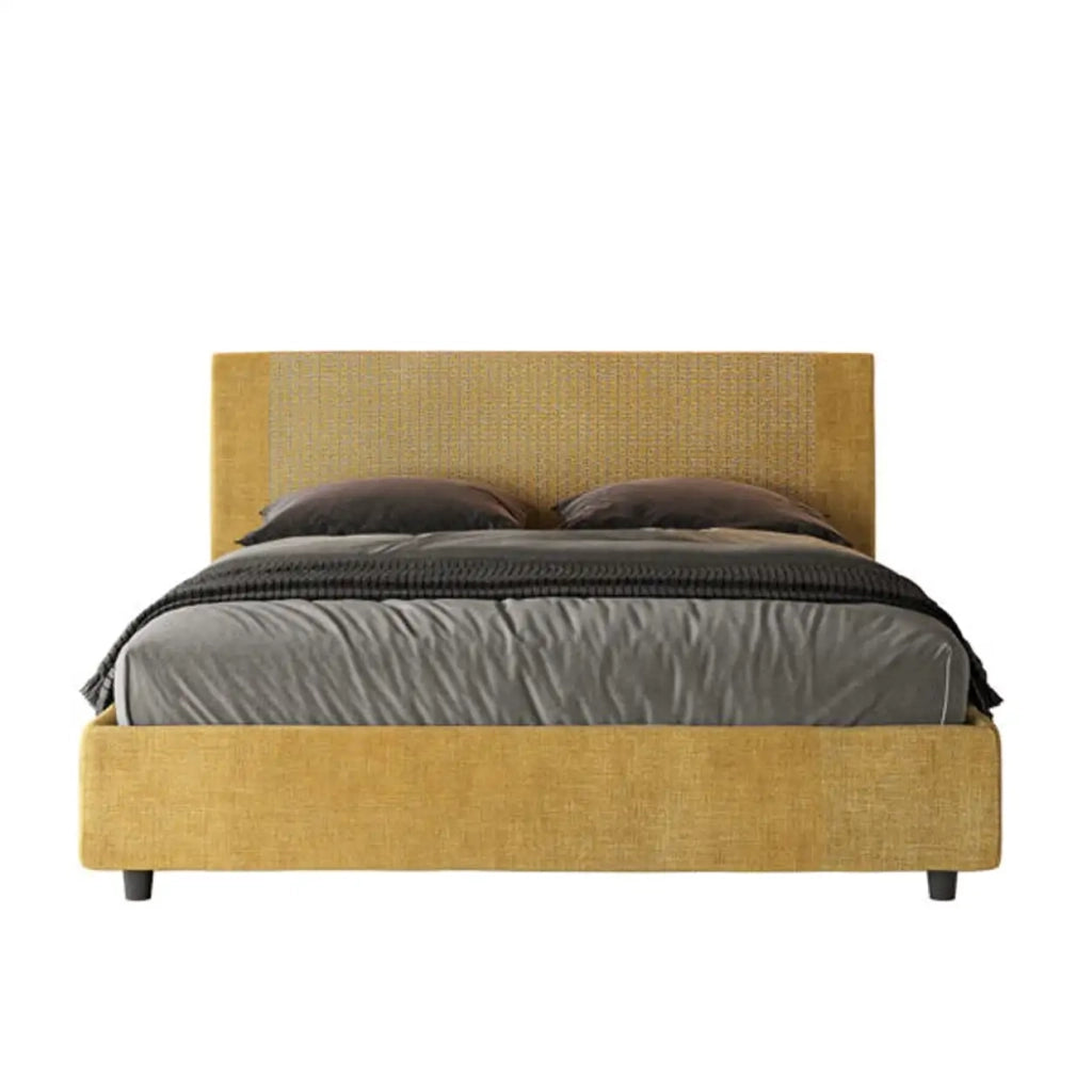 Letto matrimoniale contenitore imbottito 160x200 tessuto Labirinto 6 giallo Rosal
