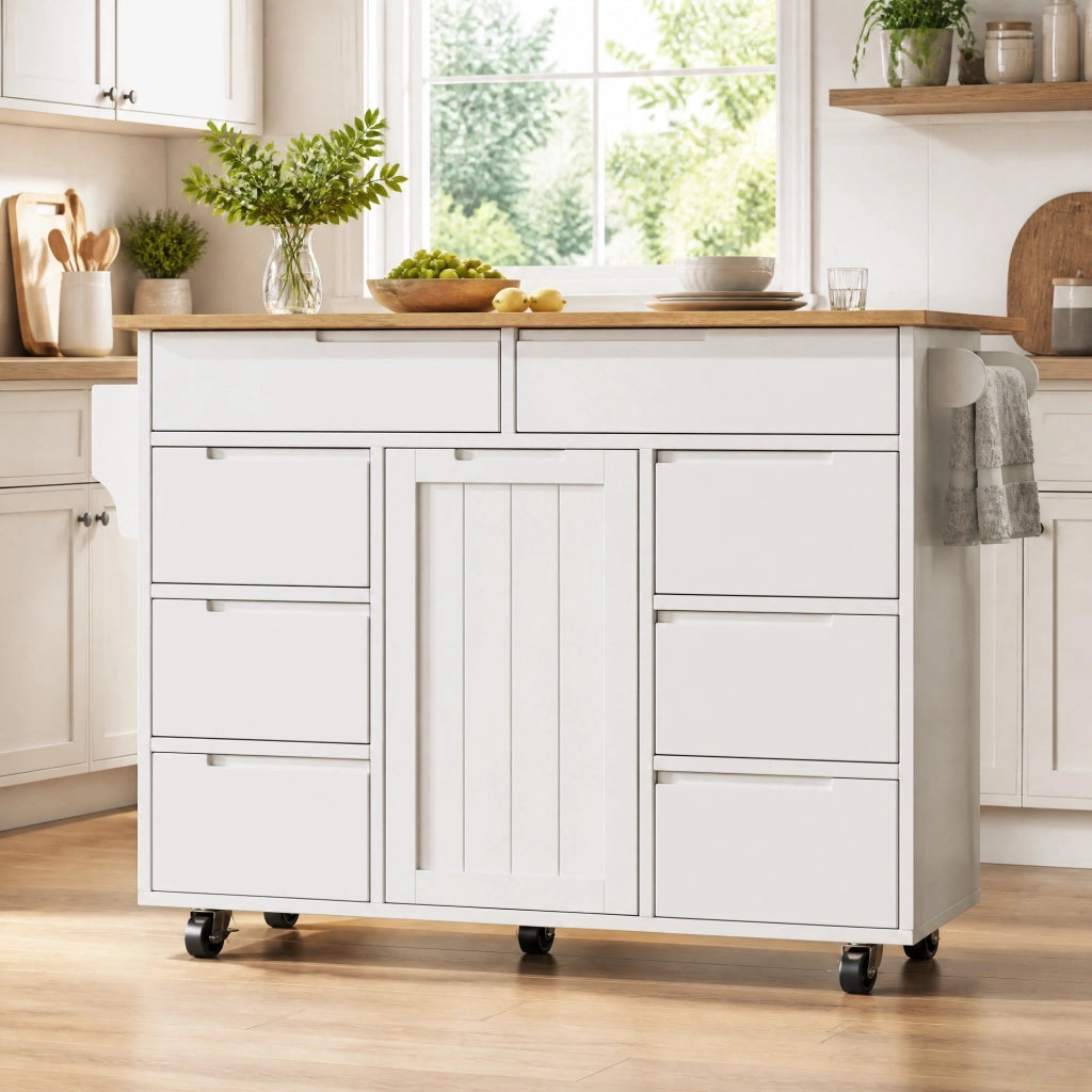 Isola da Cucina Mobile con Piano Ribaltabile 122 x 74.5 x 91.5 cm Bianca - per Cucina e Sala da Pranzo