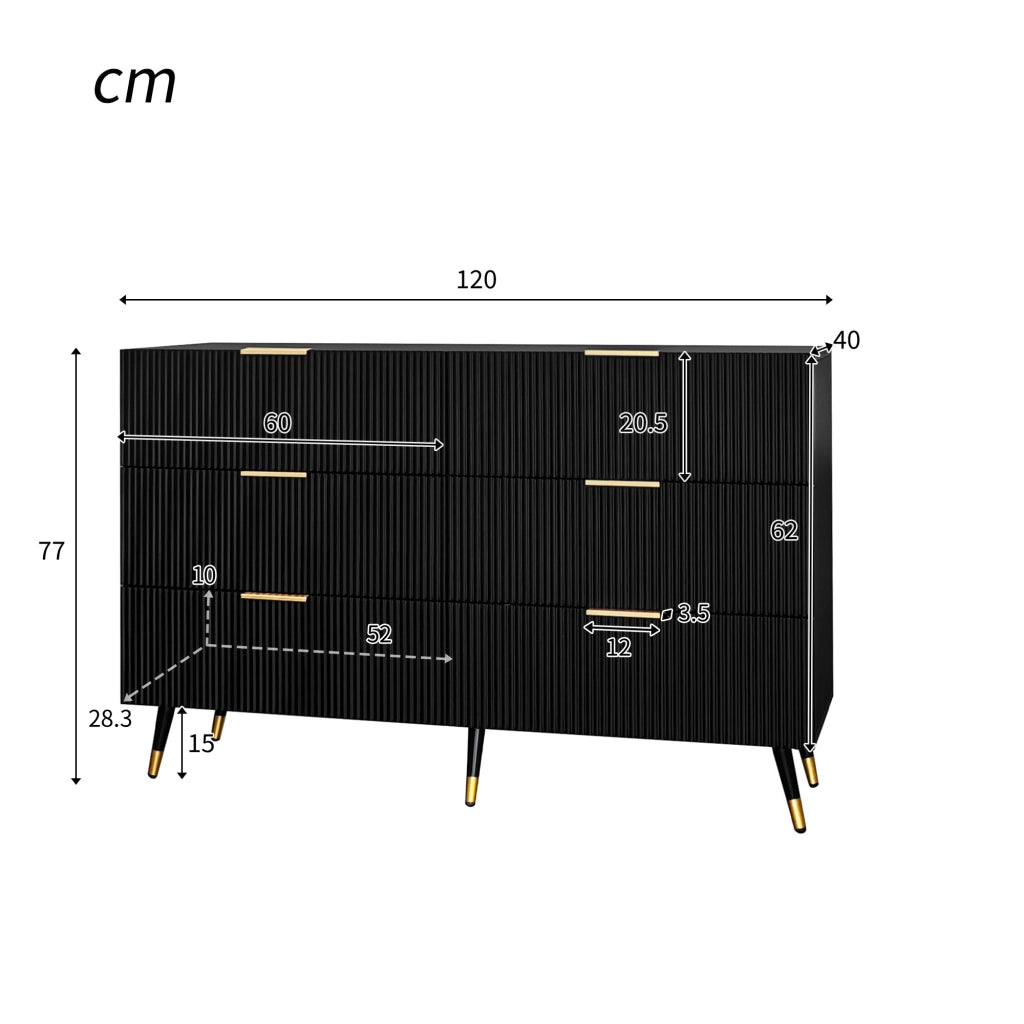 Credenza con 6 cassetti; design moderno; per soggiorno; sala da pranzo e camera da letto; 120 × 40 × 77 cm