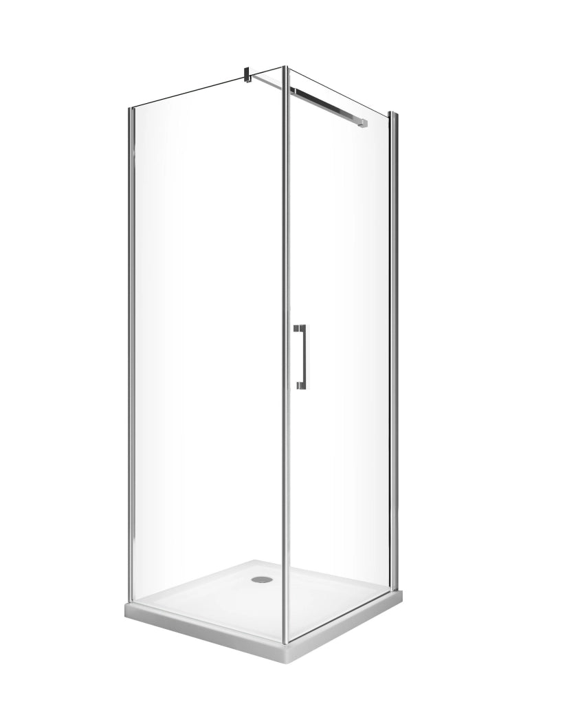 Box Doccia Battente e Parete Fissa Laterale Vetro Temperato 8 mm Easy-clean Reversibile PORTA 82-84 + FISSA 68,5-70,5