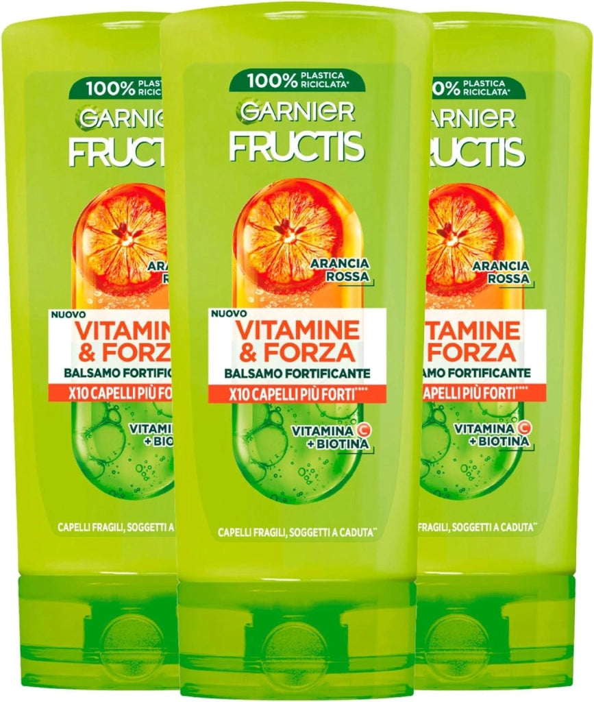 GARNIER FRUCTIS SET 3 CONFEZIONI BALSAMO FORTIFICANTE VITAMINE & FORZA CAPELLI FRAGILI SOGGETTI A CADUTA 200 ML L'UNA