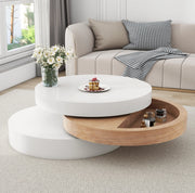 Tavolino da salotto rotondo girevole 360° 60x60 cm con vano contenitore bianco e legno naturale HOMVRA