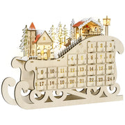 Calendario dell'Avvento in legno a forma di slitta con 10 LED bianco caldo e 24 cassetti, decorazione natalizia per casa