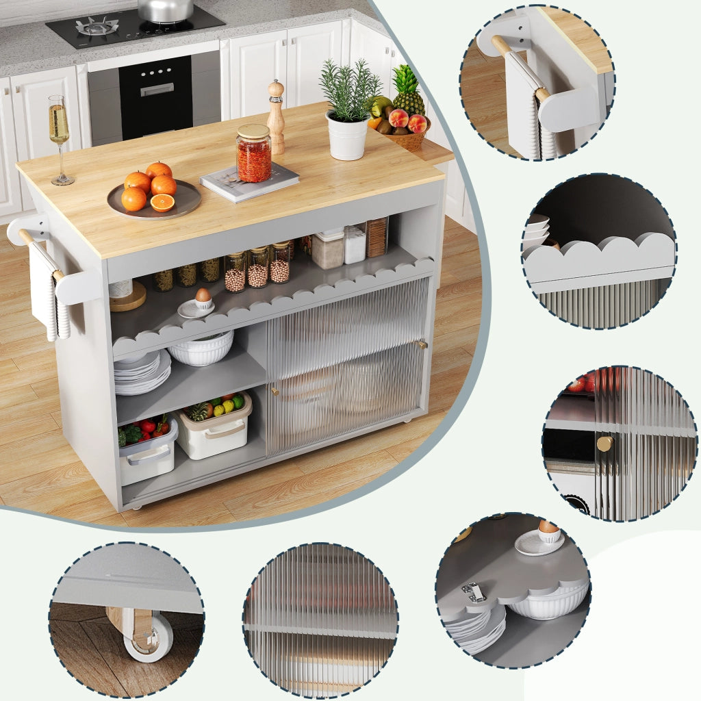 CARRELLO CUCINA Pieghevole 122x46(69)x91 cm Grigio MDF