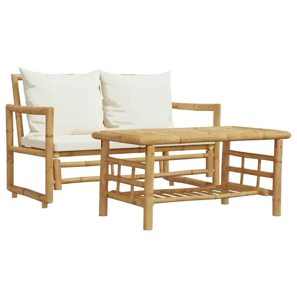 Set di divani da giardino 2 pezzi con cuscini in bambù 365870