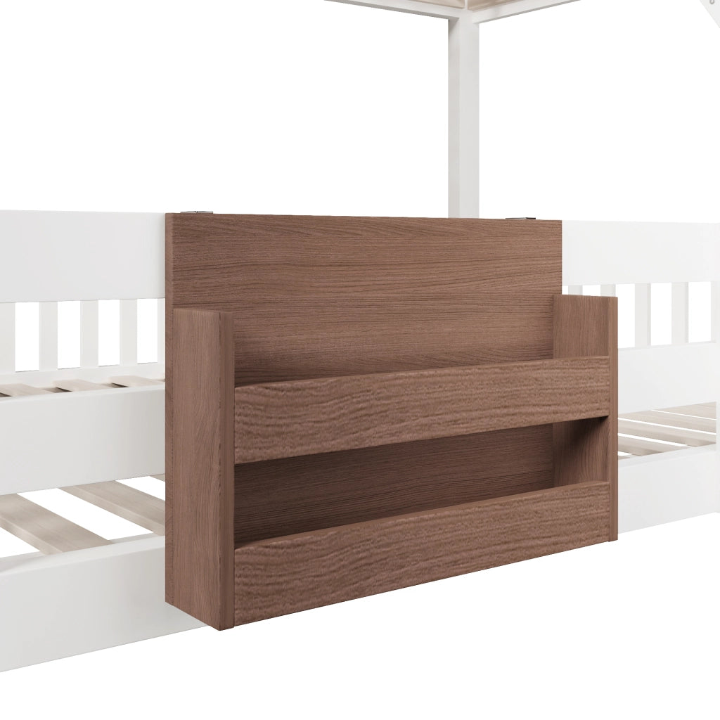 Letto a castello 3 posti 90 x 200 e 140 x 200 cm con contenitori e scaletta, letto per bambini bianco in pino, MDF e metallo con sponde di sicurezza