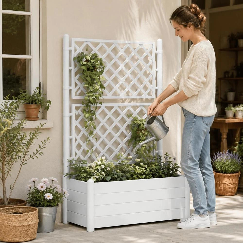 Plant Pot With Trellis 100x43x142 Cm PP White