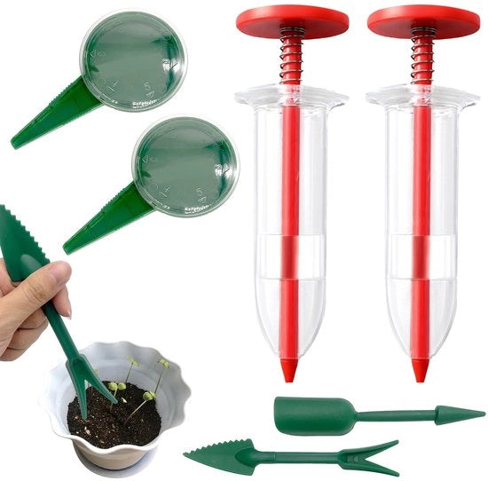 Set di seminatore per piante da 6 - Terreno per semi - Attrezzo per giardinaggio - Scatola per semi - Attrezzo manuale - Seminazione efficace - Polimerico - Seminatore