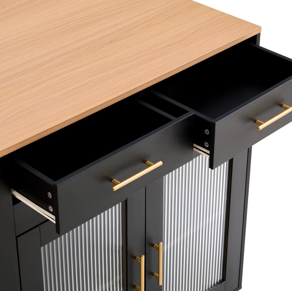 Isola cucina con tavolo estraibile 116-177 cm e prese USB; nera HOMVRA