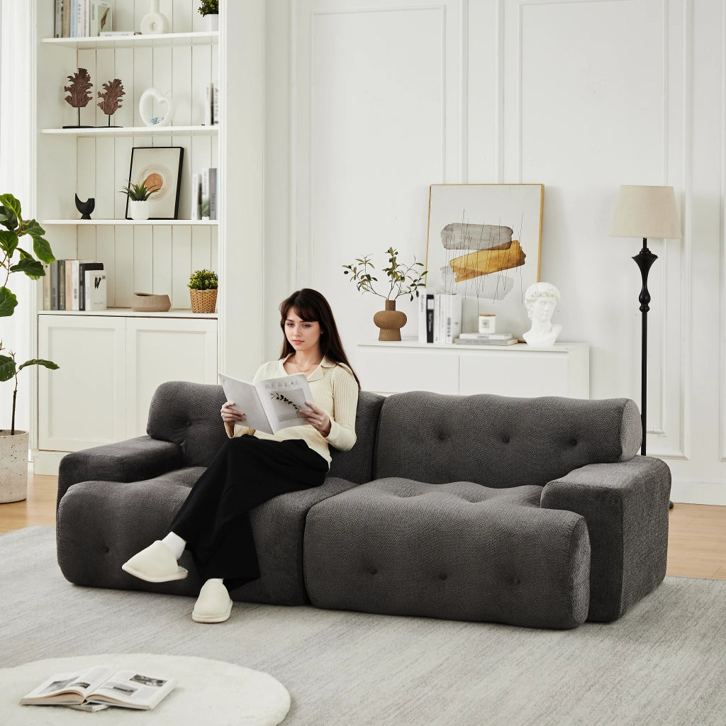 Divano 2 Posti Cloud con Braccioli Larghi e Bottoni ¨C MINIMAL ¨C Grigio