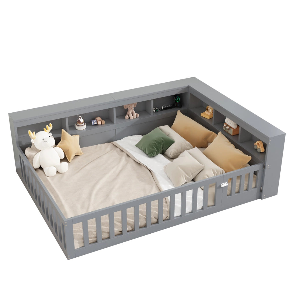 Letto divano per bambini 140x200 cm grigio con contenitore, senza materasso