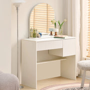Tavolo da trucco 90x40x135 cm con specchio arcuato e 2 cassetti in MDF bianco