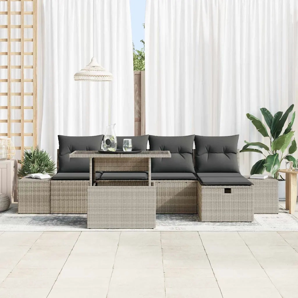 Set Divano da Giardino 6 pcs Grigio chiaro polyrattan