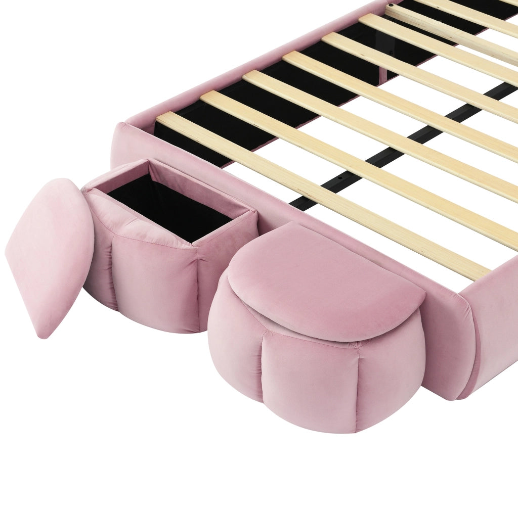 Letto imbottito singolo rosa con orecchie di coniglio e luci LED