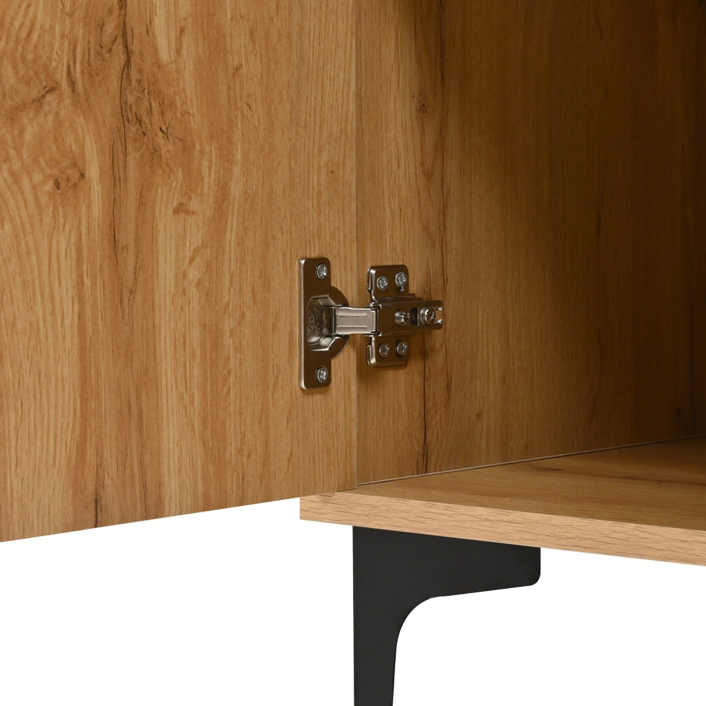 OKWISH Credenza con 1 Anta e 3 Cassetti, Piedini in Metallo, per Soggiorno e Sala da Pranzo, Nero e Naturale, 120 x 35 x 76 cm