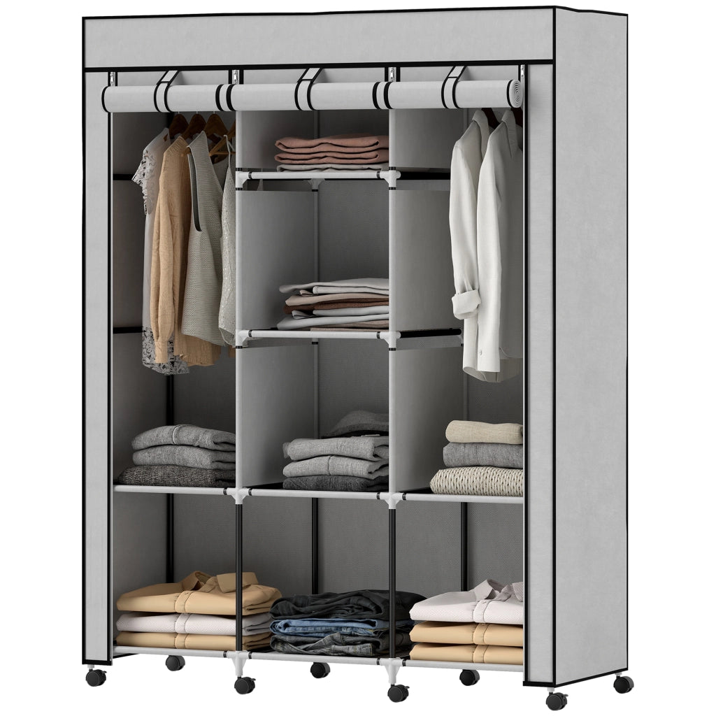 Armadio Tessuto con Ripiani e Appendiabiti ¨C Minimal ¨C Grigio